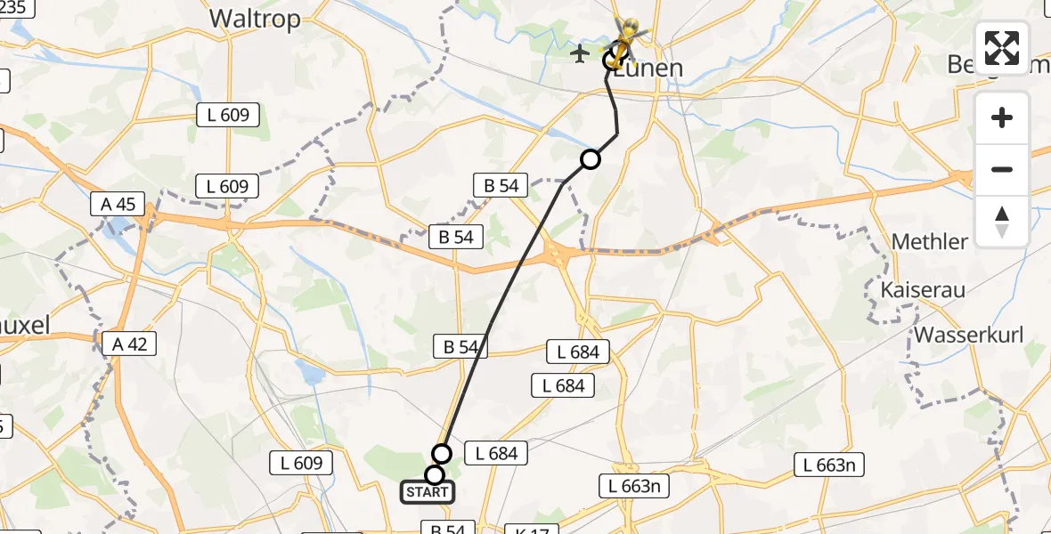 Flugroute Rettungshubschrauber Dortmund Hospital North - Sankt Marien Hospital, 25 Mai 2026, 20:16
