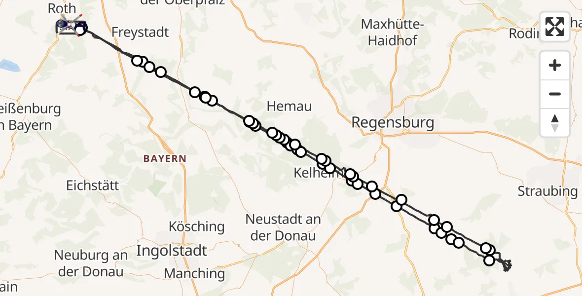 Flugroute Polizeihubschrauber Roth - Roth, 25 Mai 2026, 21:20