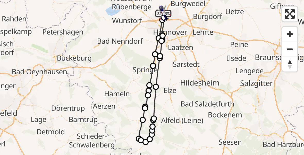 Flugroute Polizeihubschrauber Flughafen Hannover - Flughafen Hannover, 25 Mai 2026, 22:19