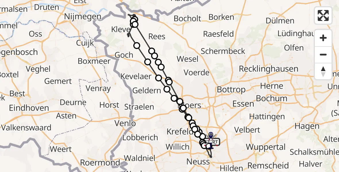 Flugroute Polizeihubschrauber Düsseldorf Flughafen - Düsseldorf Flughafen, 25 Mai 2026, 23:41