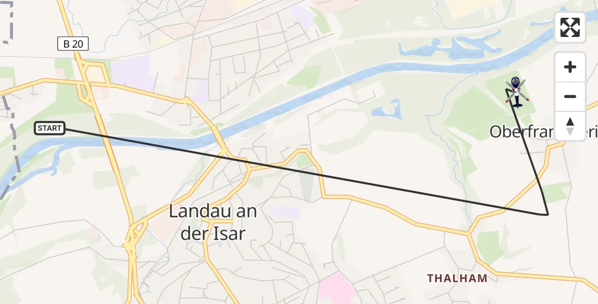 Flugroute Polizeihubschrauber Landau a.d.Isar - Landau a.d.Isar, 26 Mai 2026, 02:15