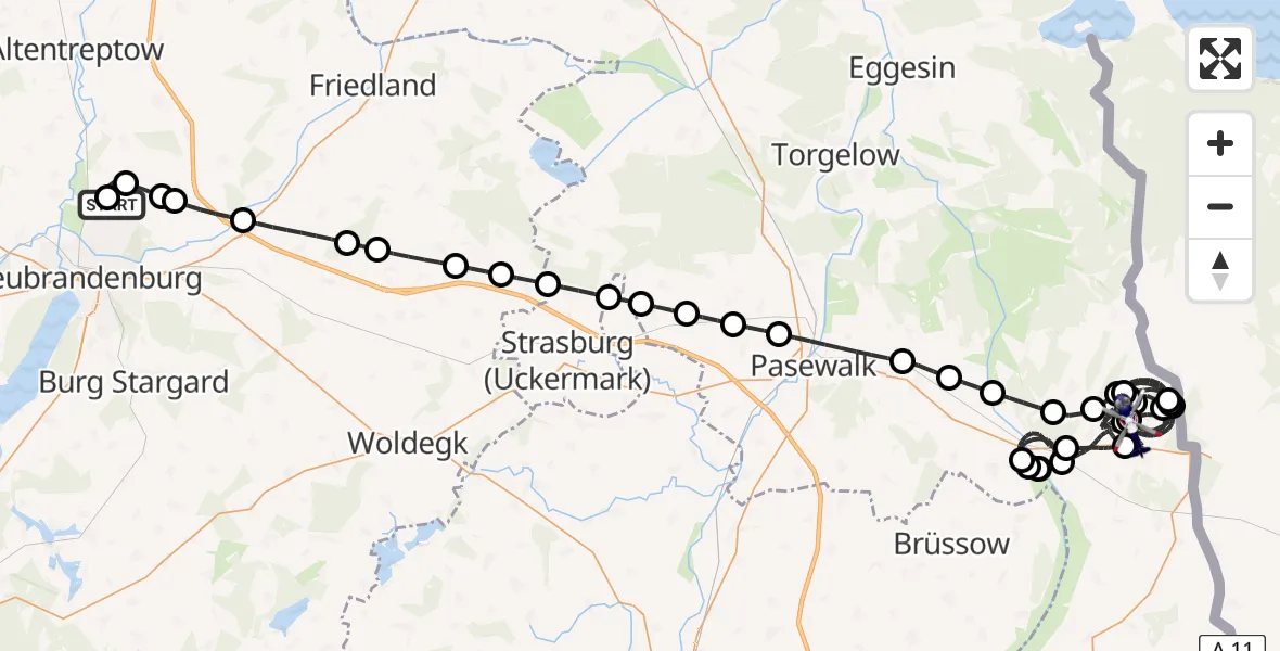 Flugroute Polizeihubschrauber Neubrandenburg Trollenhagen Flughafen - Ramin, 26 Mai 2026, 02:42