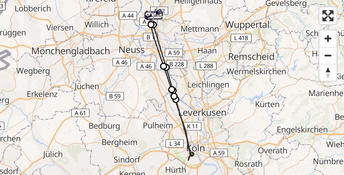 Flugroute Polizeihubschrauber Düsseldorf Flughafen - Düsseldorf Flughafen, 26 Mai 2026, 02:47