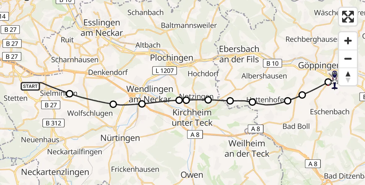Flugroute Polizeihubschrauber Flughafen Stuttgart - Göppingen, 26 Mai 2026, 04:57