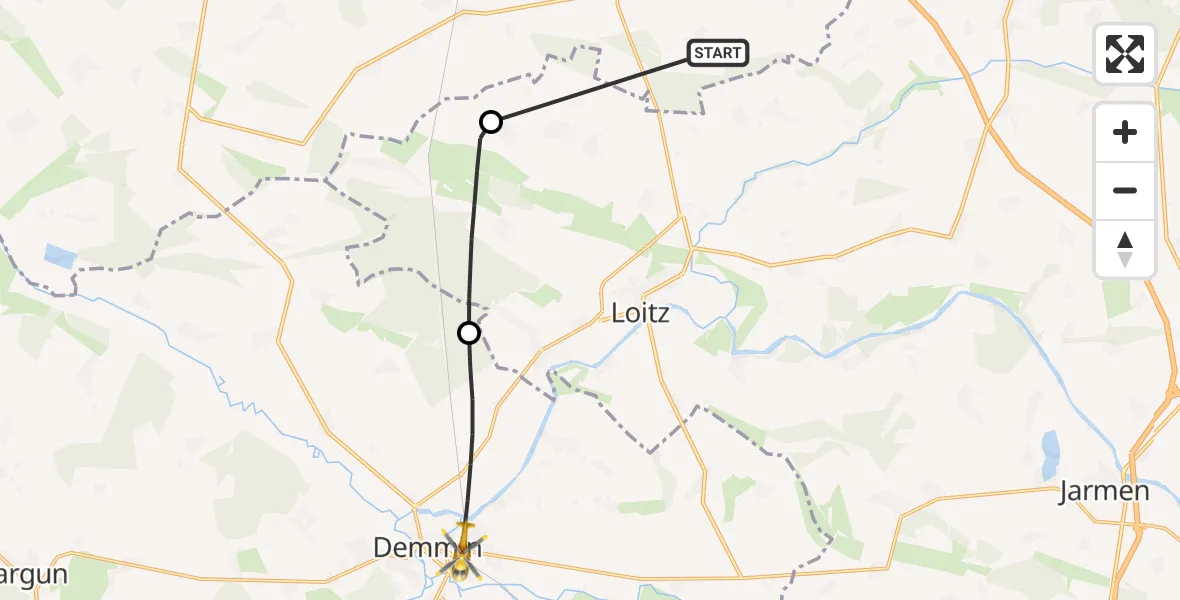 Flugroute Rettungshubschrauber Süderholz - Demmin, 26 Mai 2026, 05:05