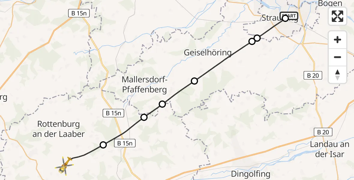 Flugroute Rettungshubschrauber Sankt Elisabeth Hospital Straubing - Weihmichl, 26 Mai 2026, 05:09