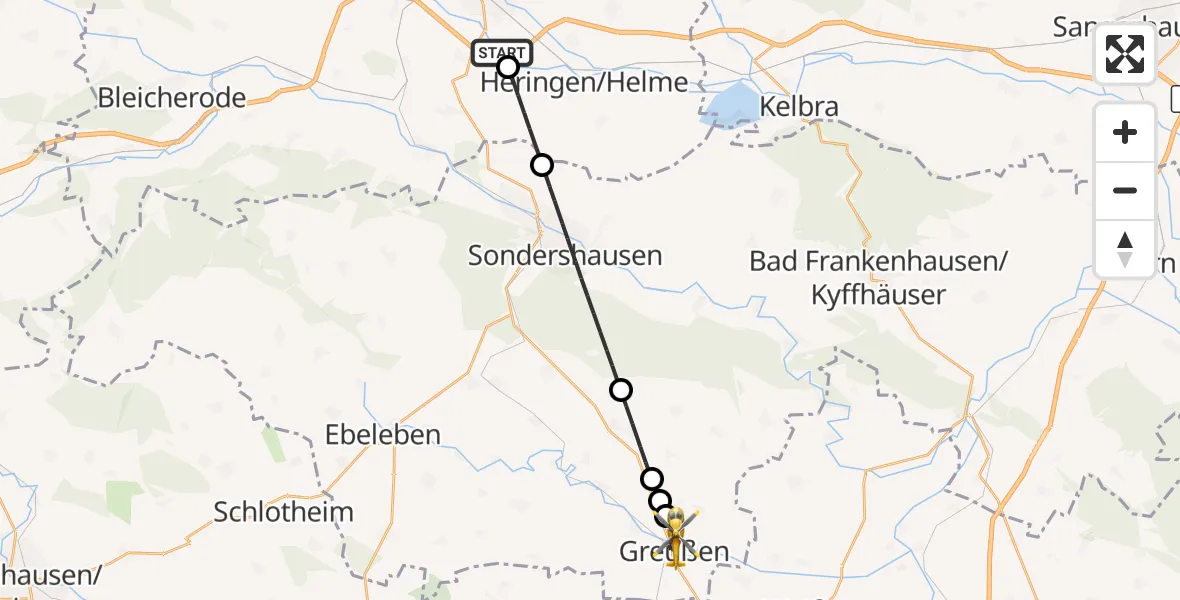 Flugroute Rettungshubschrauber Nordhausen - Greußen, 26 Mai 2026, 05:19