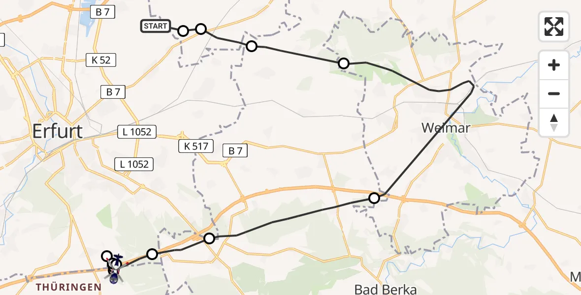 Flugroute Polizeihubschrauber Erfurt - Amt Wachsenburg, 26 Mai 2026, 05:40