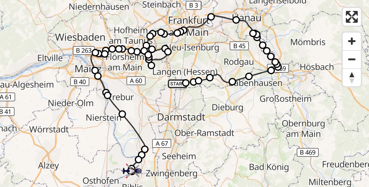 Flugroute Polizeihubschrauber Flughafen Frankfurt-Egelsbach - Groß-Rohrheim, 26 Mai 2026, 05:49