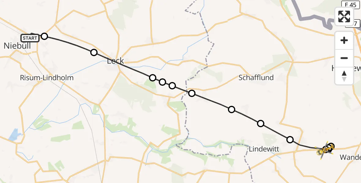 Flugroute Rettungshubschrauber Niebüll - Großenwiehe, 26 Mai 2026, 05:56