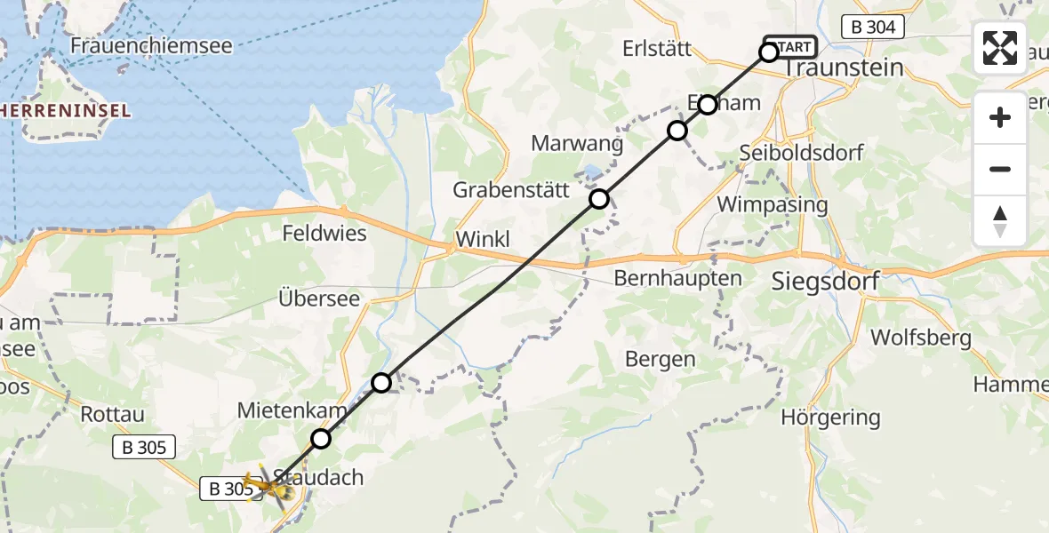 Flugroute Rettungshubschrauber Traunstein Hospital - Grassau, 26 Mai 2026, 05:59