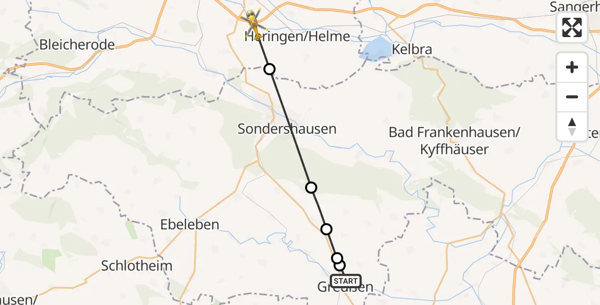 Flugroute Rettungshubschrauber Greußen - Heringen/Helme, 26 Mai 2026, 06:07