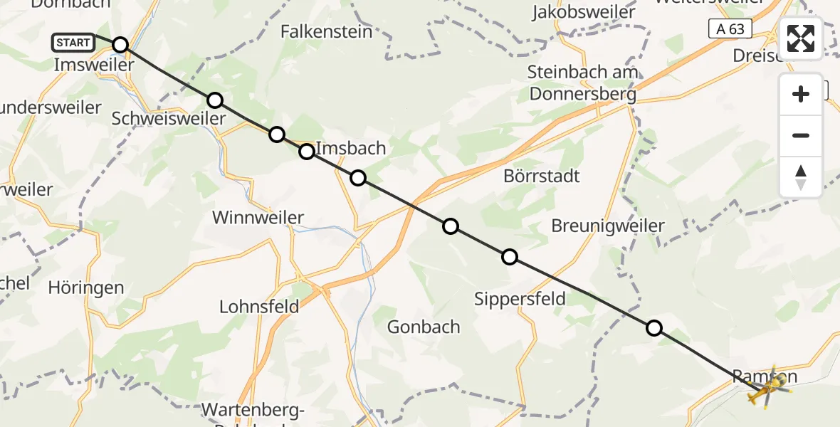 Flugroute Rettungshubschrauber Imsweiler UL - Ramsen, 26 Mai 2026, 06:12
