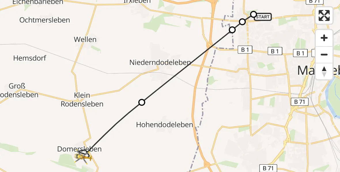 Flugroute Rettungshubschrauber Magdeburg Hospital - Wanzleben-Börde, 26 Mai 2026, 06:23
