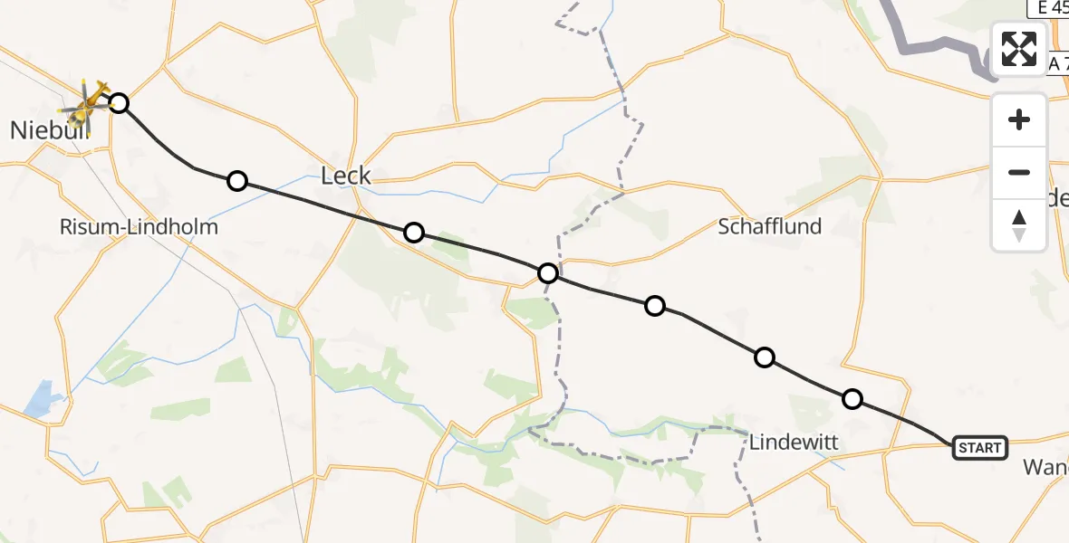 Flugroute Rettungshubschrauber Großenwiehe - Niebüll, 26 Mai 2026, 06:28