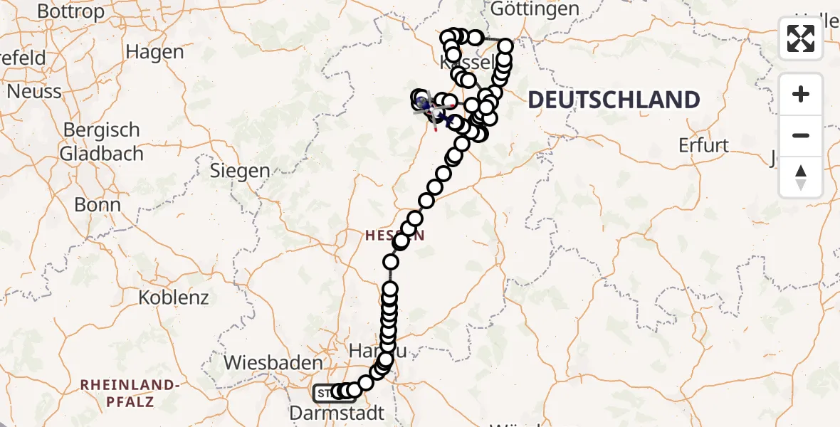 Flugroute Polizeihubschrauber Flughafen Frankfurt-Egelsbach - Fritzlar Army Flugplatz, 26 Mai 2026, 06:30