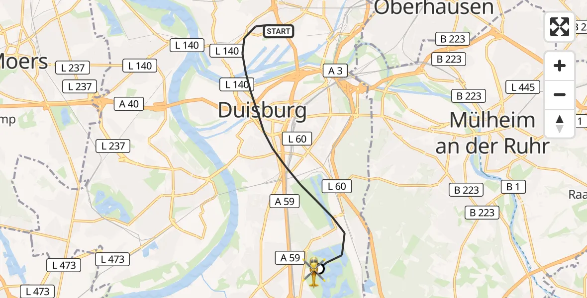 Flugroute Rettungshubschrauber Duisburg - Duisburg Air Rescue Hubschrauberlandeplatz (Christoph 9), 26 Mai 2026, 06:52