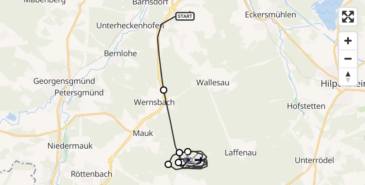 Flugroute Polizeihubschrauber Roth - Heideck, 26 Mai 2026, 06:57