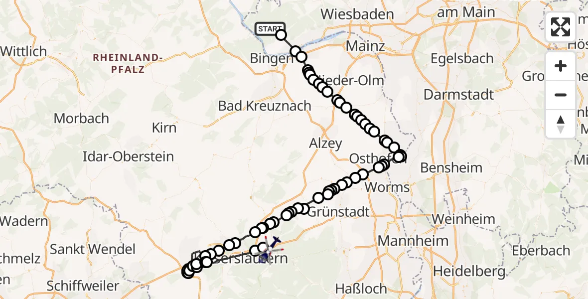 Flugroute Polizeihubschrauber Rüdesheim am Rhein - Fischbach, 26 Mai 2026, 07:05