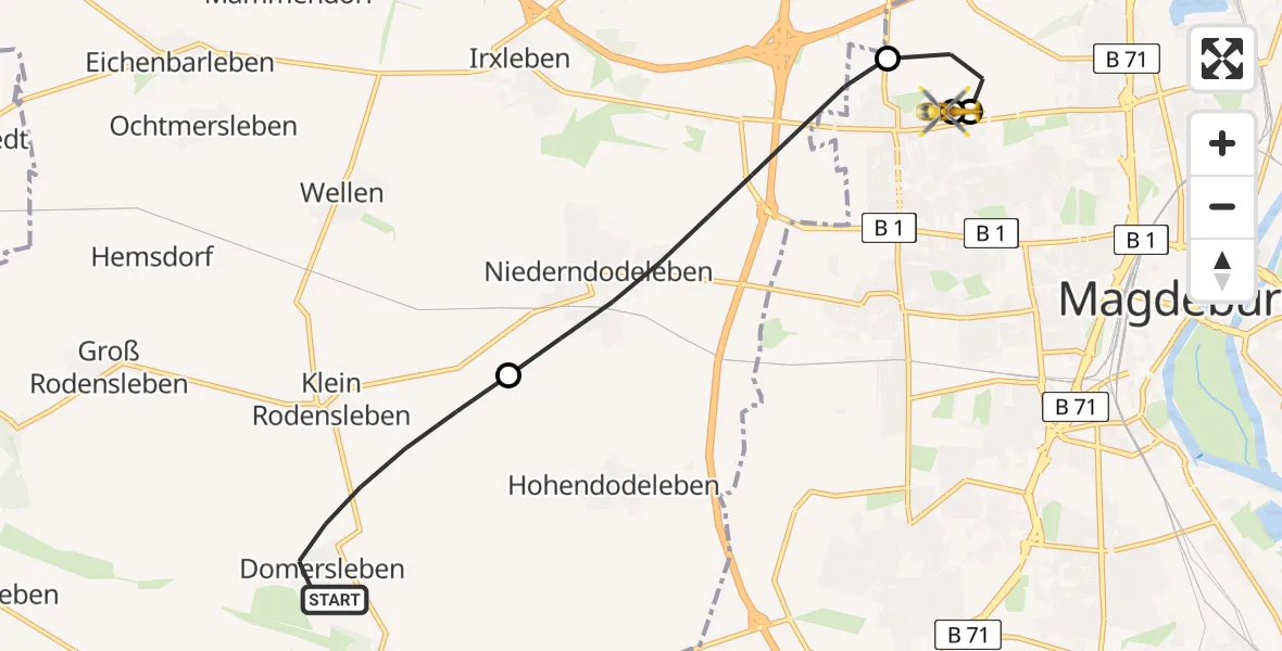 Flugroute Rettungshubschrauber Wanzleben-Börde - Magdeburg Hospital, 26 Mai 2026, 07:06
