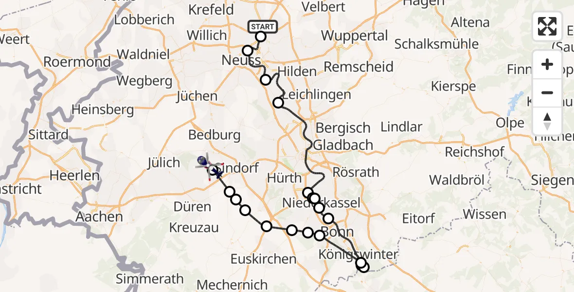 Flugroute Polizeihubschrauber Düsseldorf Flughafen - Elsdorf, 26 Mai 2026, 07:07