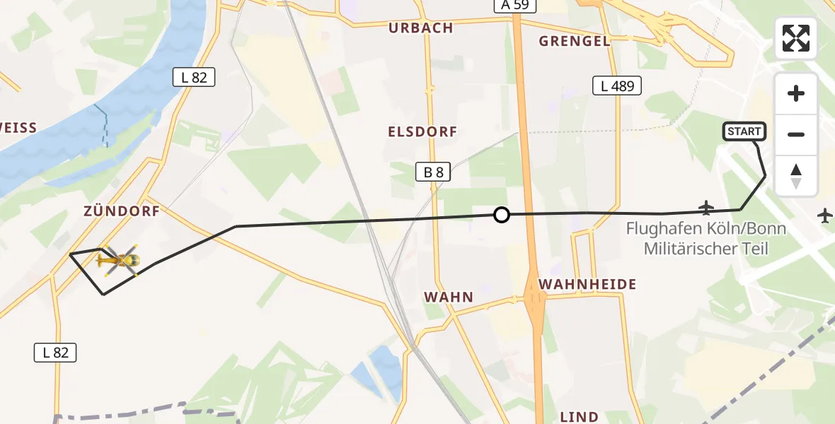 Flugroute Rettungshubschrauber Köln Bonn Flughafen - Köln, 26 Mai 2026, 07:11