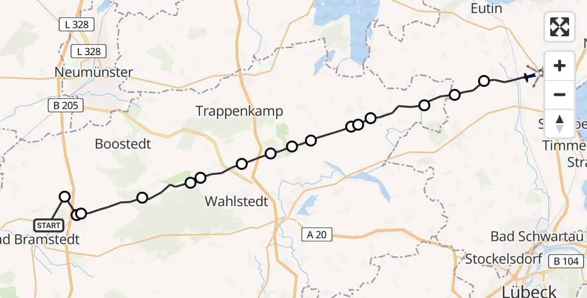 Flugroute Polizeihubschrauber Bad Bramstedt - Süsel, 26 Mai 2026, 07:19