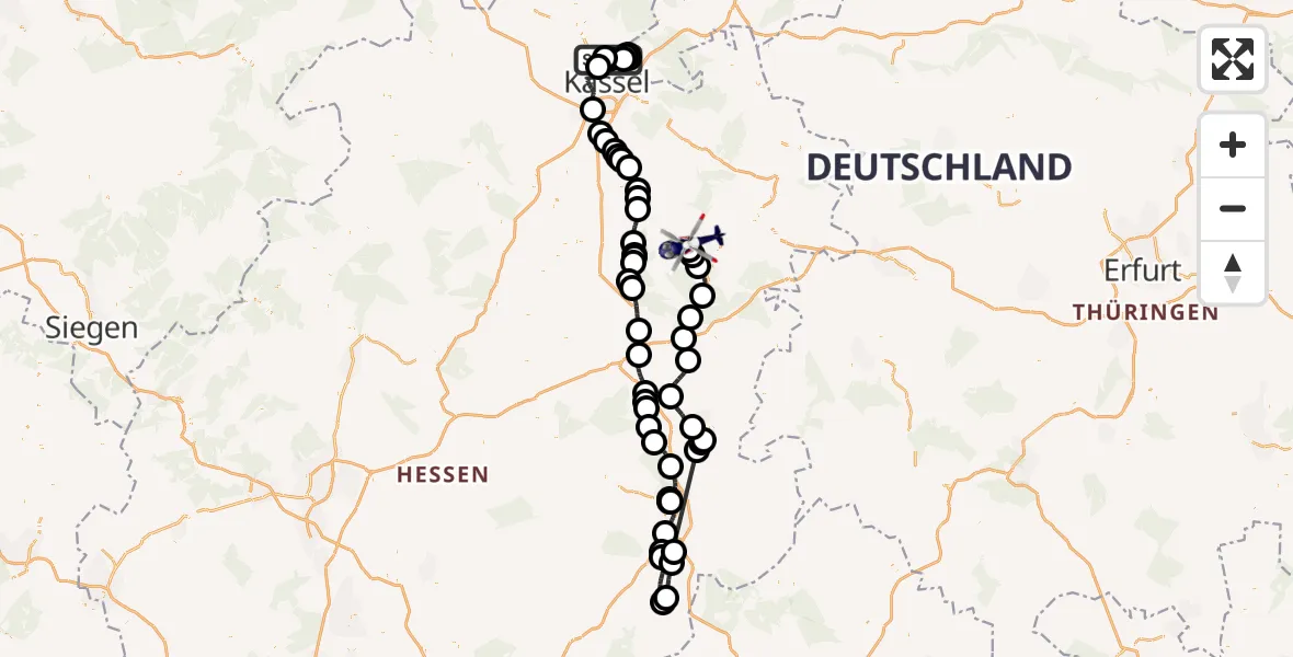 Flugroute Polizeihubschrauber Fuldatal Bundespolizei Hubschrauberlandeplatz - Rotenburg a.d.Fulda, 26 Mai 2026, 07:20