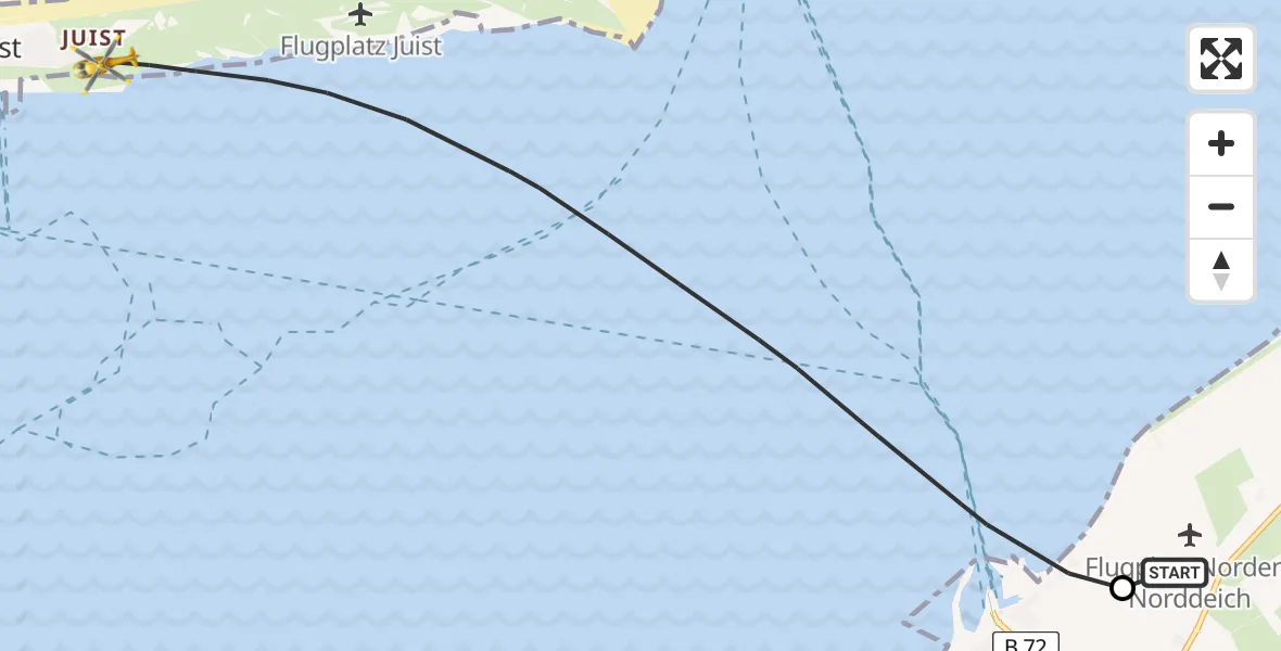 Flugroute Ambulanzhubschrauber Norden - Noordzee, 26 Mai 2026, 07:20