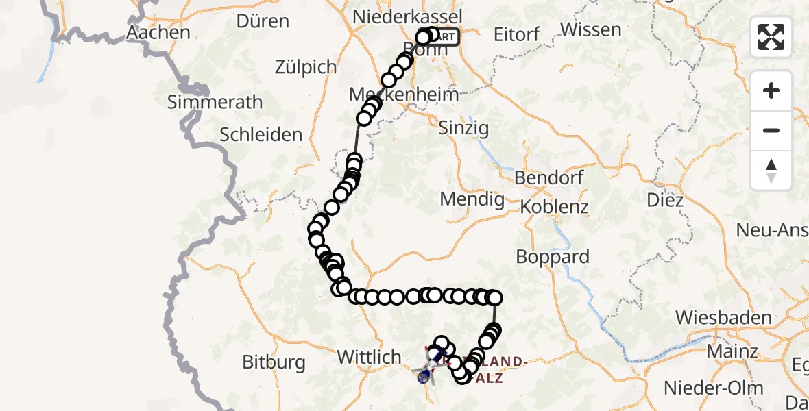 Flugroute Polizeihubschrauber Sankt Augustin - Traben-Trarbach, 26 Mai 2026, 07:28
