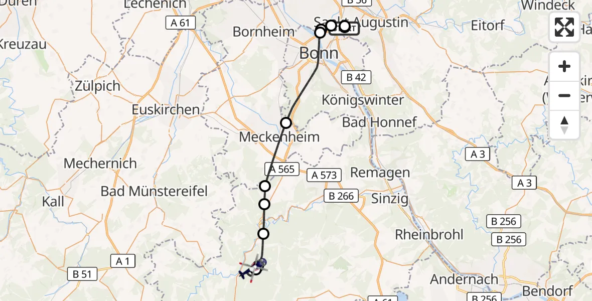 Flugroute Polizeihubschrauber Sankt Augustin - Dümpelfeld, 26 Mai 2026, 07:29