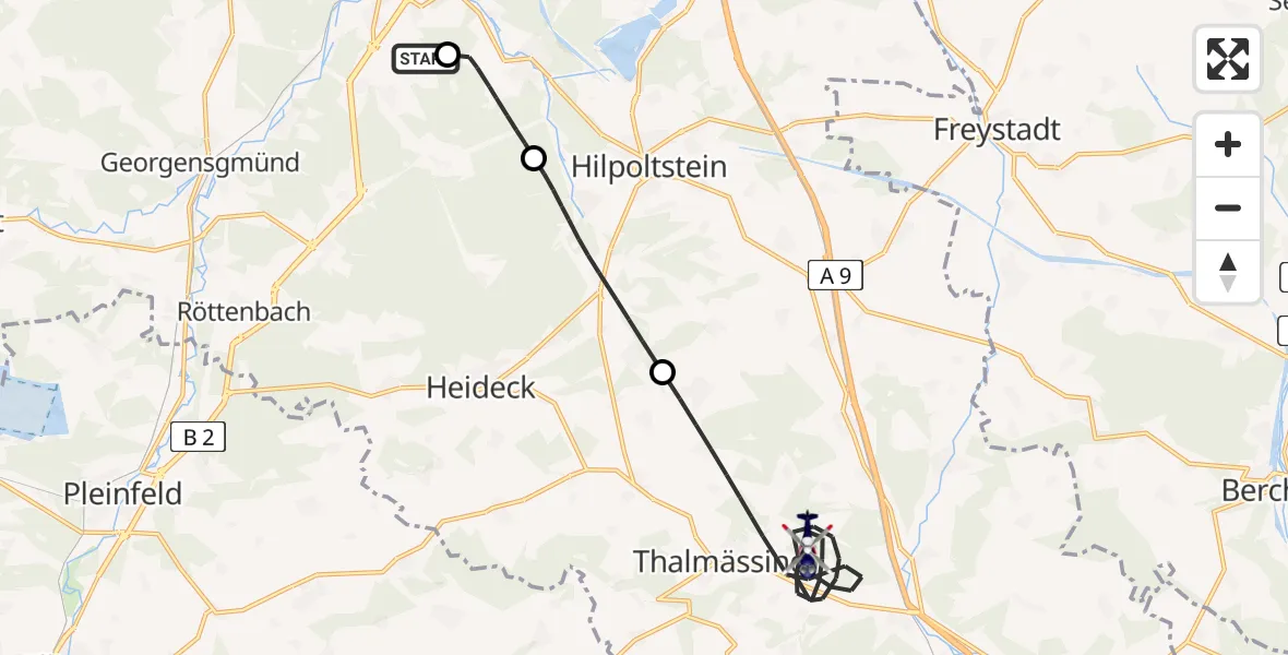 Flugroute Polizeihubschrauber Flugplatz Roth - Thalmässing, 26 Mai 2026, 07:39