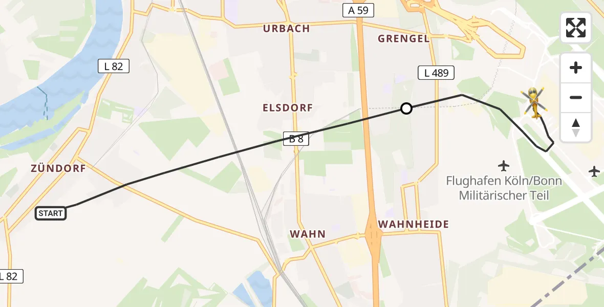 Flugroute Rettungshubschrauber Köln - Köln Bonn Flughafen, 26 Mai 2026, 07:41