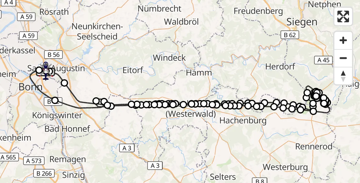 Flugroute Polizeihubschrauber Sankt Augustin - Sankt Augustin, 26 Mai 2026, 07:42