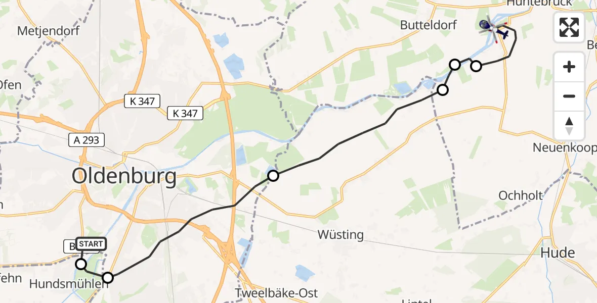 Flugroute Polizeihubschrauber Oldenburg (Oldb) - Elsfleth, 26 Mai 2026, 07:46