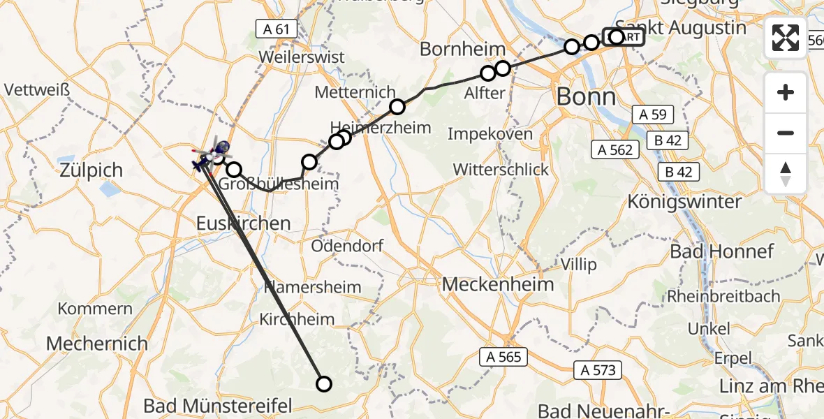 Flugroute Polizeihubschrauber Sankt Augustin - Zülpich, 26 Mai 2026, 07:46