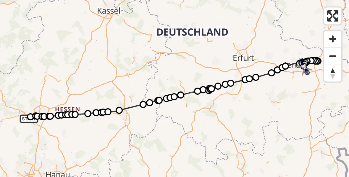 Flugroute Polizeihubschrauber Gießen-Lützellinden Flugplatz - Jena-Schöngleina Flugplatz, 26 Mai 2026, 07:55
