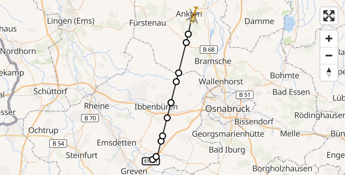 Flugroute Ambulanzhubschrauber Christoph  Westfalen-ADAC - Ankum, 26 Mai 2026, 08:04