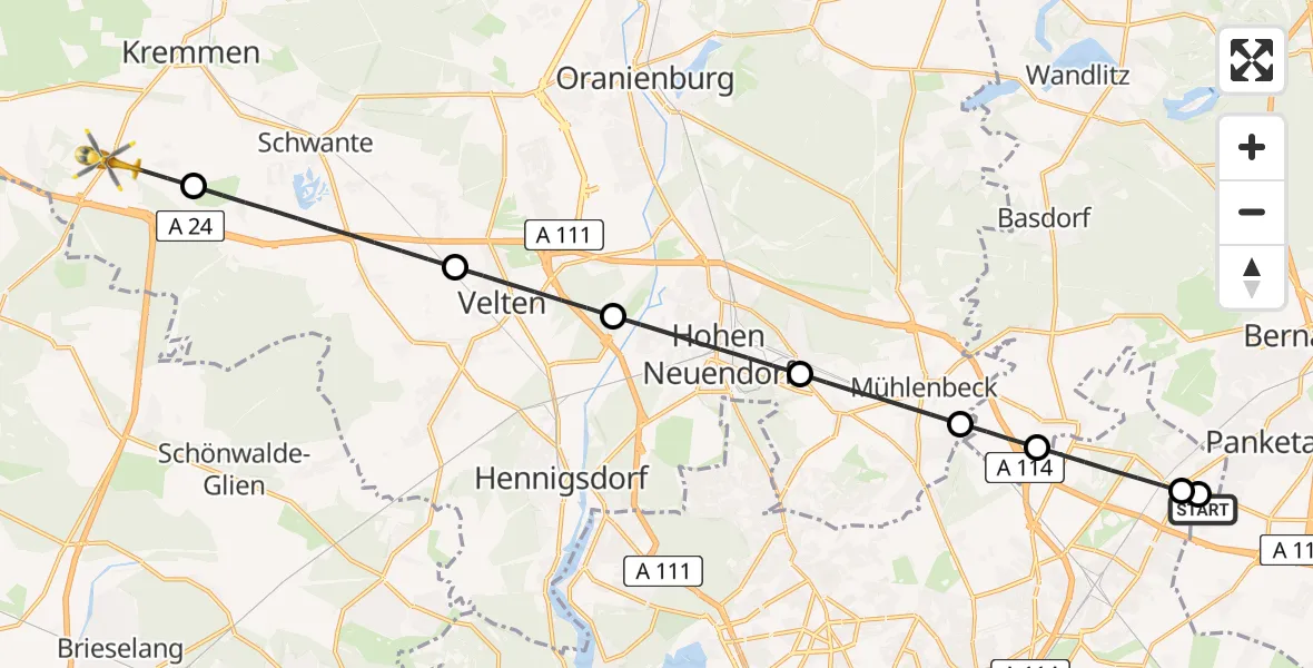 Flugroute Rettungshubschrauber Helios Clinic Berlin-Buch - Kremmen, 26 Mai 2026, 08:08