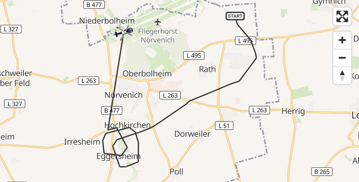 Flugroute Polizeihubschrauber Nörvenich - Militärflugplatz Nörvenich, 26 Mai 2026, 08:12