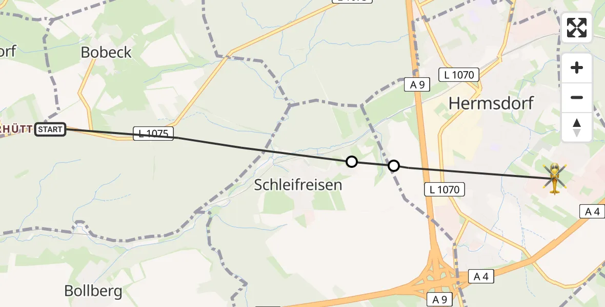 Flugroute Rettungshubschrauber Bobeck - Hermsdorf, 26 Mai 2026, 08:16