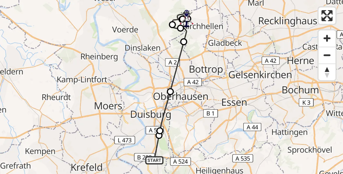 Flugroute Polizeihubschrauber Duisburg - Bottrop, 26 Mai 2026, 08:23