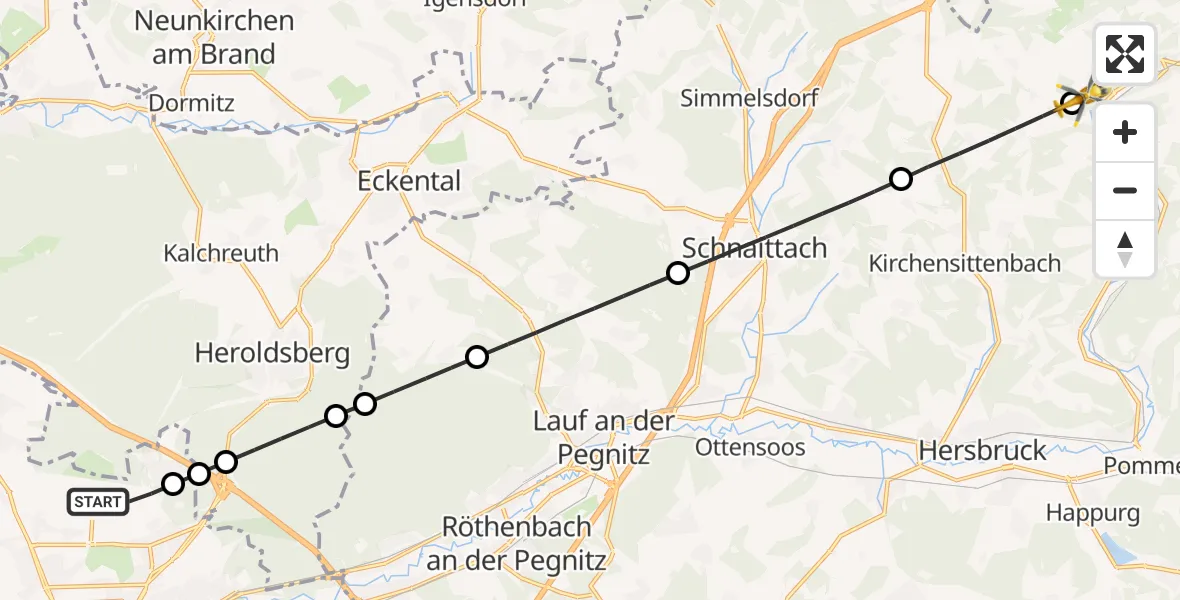 Flugroute Ambulanzhubschrauber Flughafen Nuremberg - Velden, 26 Mai 2026, 08:23