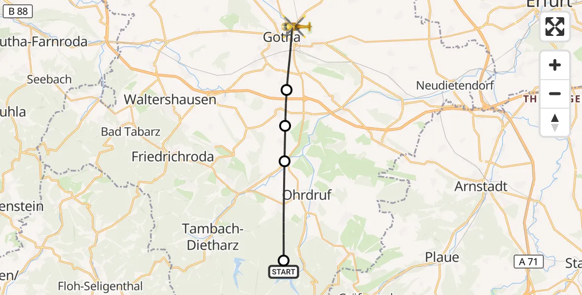 Flugroute Rettungshubschrauber Luisenthal - Gotha, 26 Mai 2026, 08:23