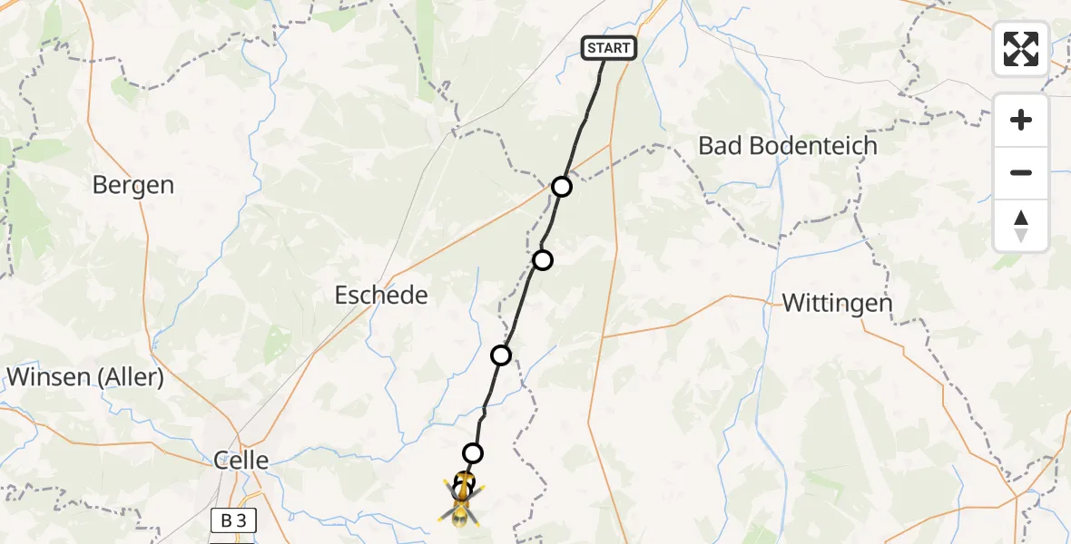 Flugroute Rettungshubschrauber Suderburg - Hohne, 26 Mai 2026, 08:32