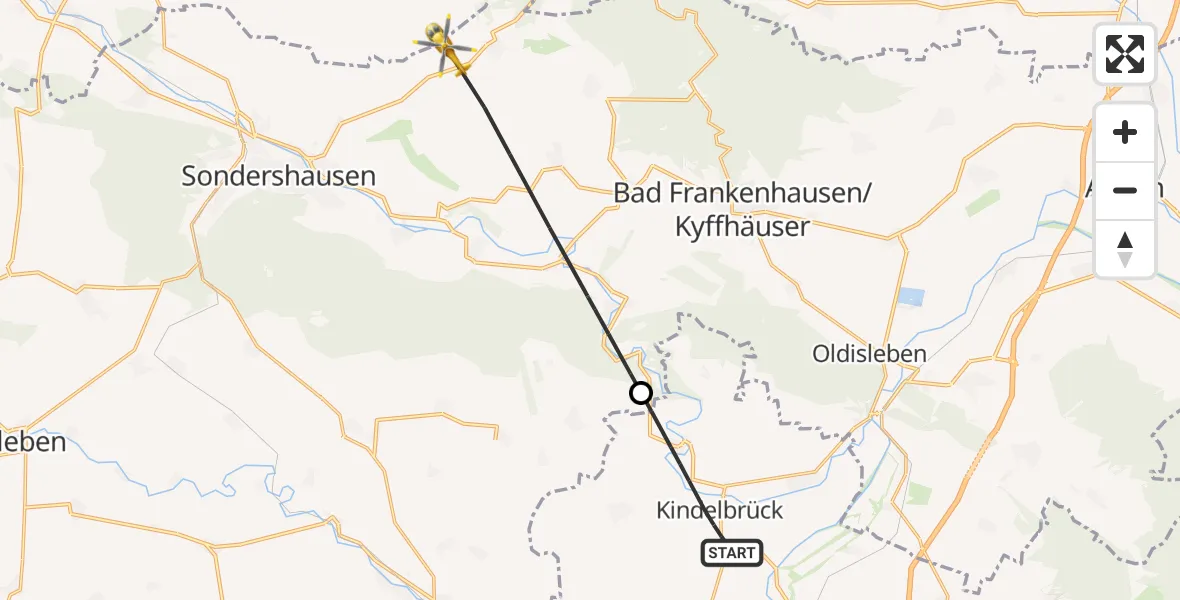 Flugroute Rettungshubschrauber Kindelbrück - Kyffhäuserland, 26 Mai 2026, 08:32