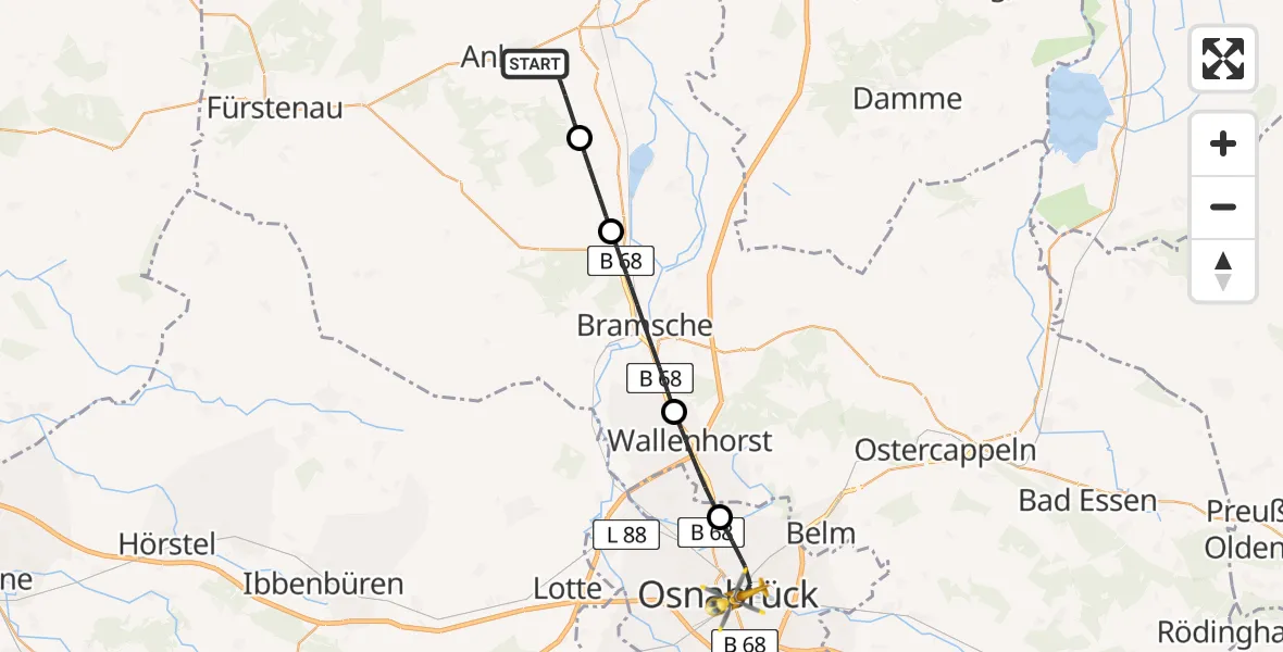 Flugroute Ambulanzhubschrauber Ankum - Osnabrück, 26 Mai 2026, 08:38