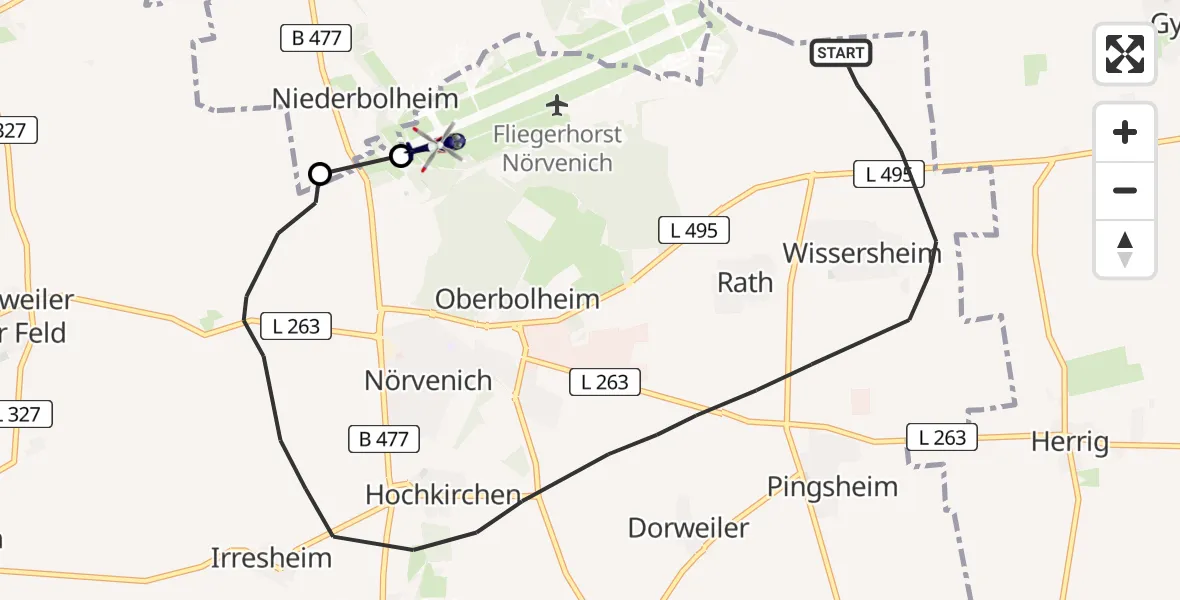 Flugroute Polizeihubschrauber Nörvenich - Militärflugplatz Nörvenich, 26 Mai 2026, 08:43