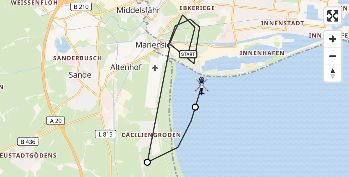 Flugroute Polizeihubschrauber Wilhelmshaven - Wilhelmshaven, 26 Mai 2026, 08:44