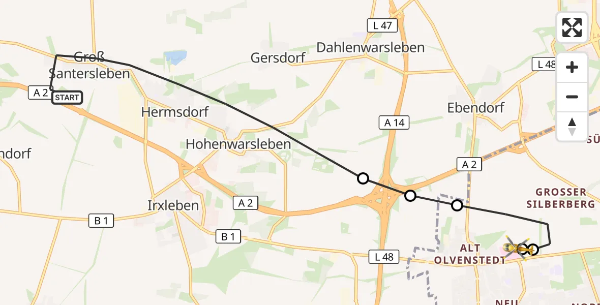 Flugroute Rettungshubschrauber Hohe Börde - Magdeburg Hospital, 26 Mai 2026, 08:48
